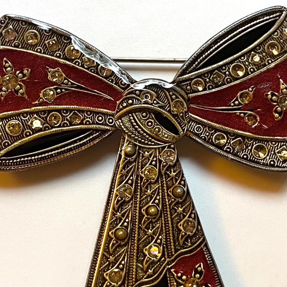 Vintage Enamel Bow Brooch With Sodalite, Amethyst, Citrine & Sterling - Picture 3 of 5